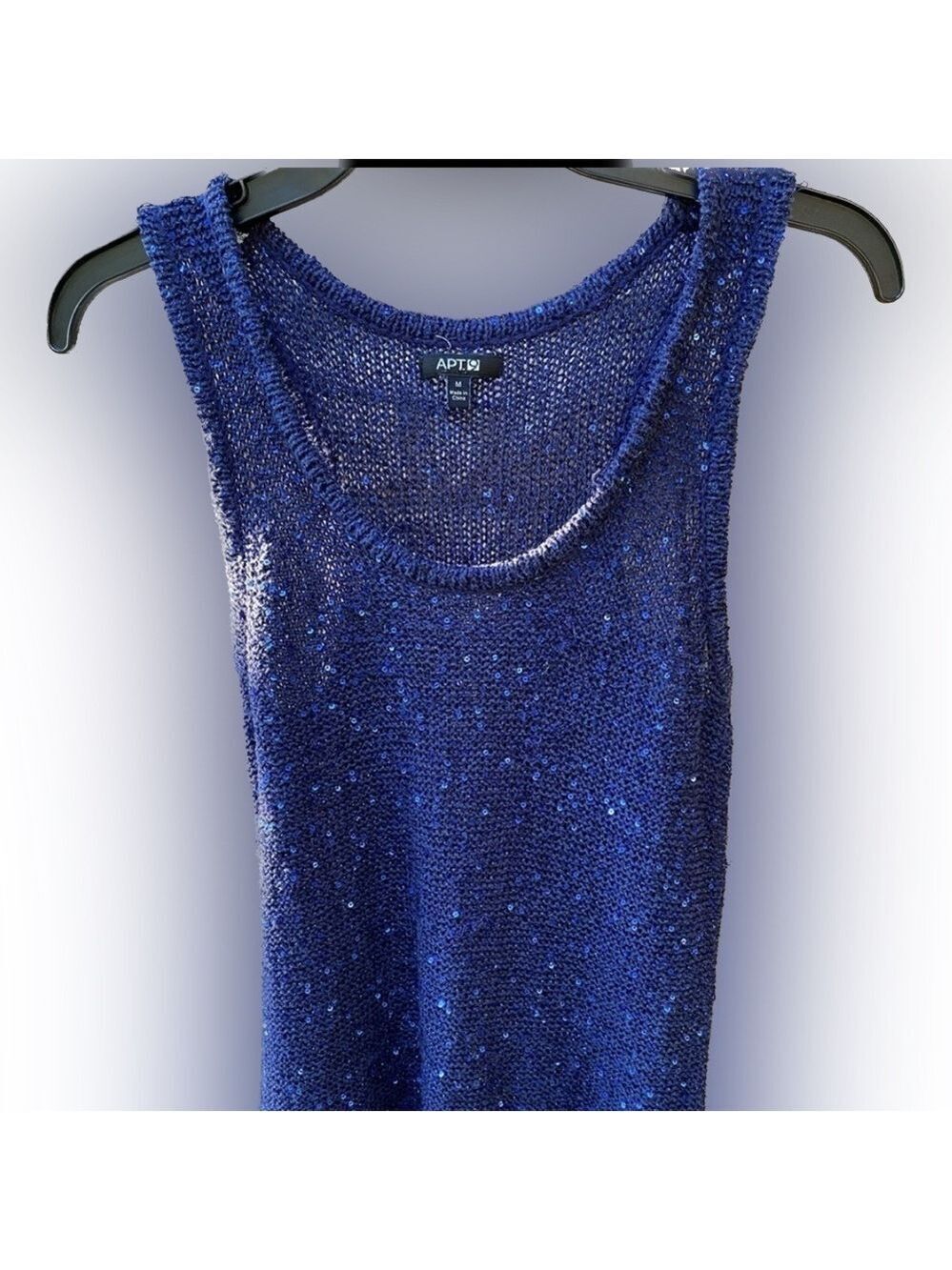APT. 9 Navy Sequin embellished tank sweater. Polyester/Cotten. Size M